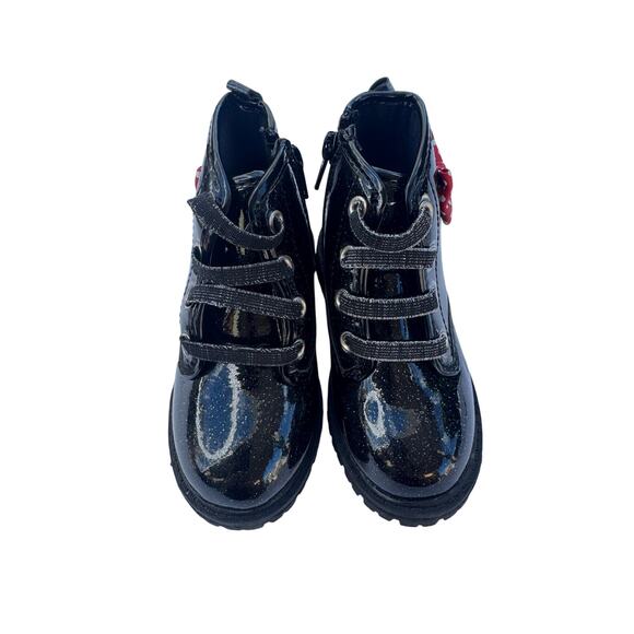 Disney Minnie Mouse Girls Combat Boots Black Patent Sparkle Size 7 - Picture 4 of 11
